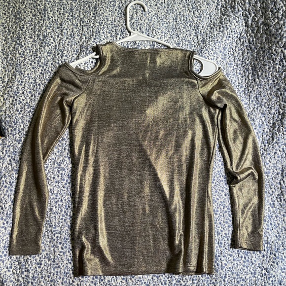 MICHAEL Michael Kors Metallic Gold Shimmer Cold-Shoulder Top, Sz PS NWT - Picture 12 of 14